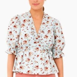 Tuckernuck Hyacinth House Floral Blouse Peplum Pastel Blue  Size L